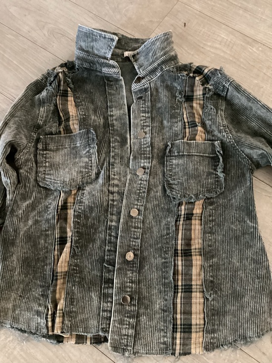 POL Tops - POL Washed Gray Corduroy Shirt Jacket with Patchwork